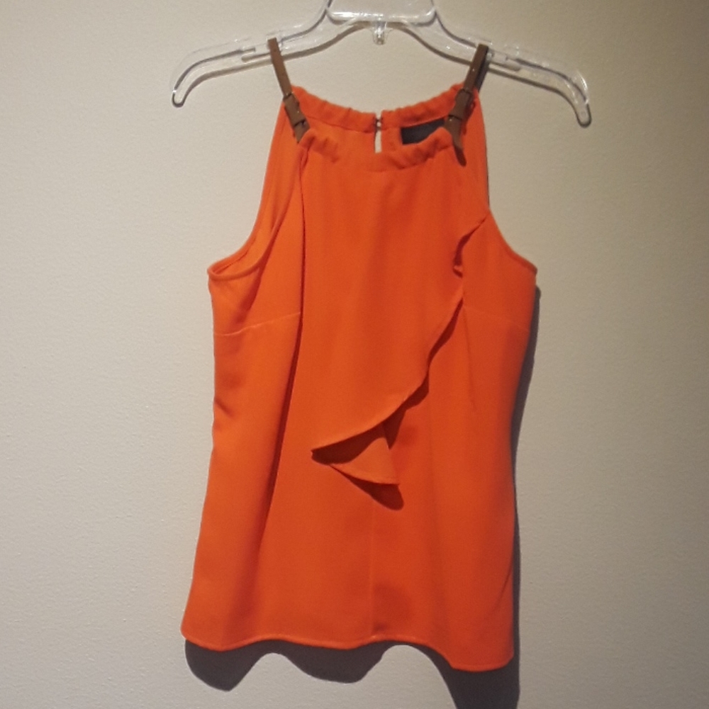 Ruffle Orange w/ Brown Leather Straps Tank Top